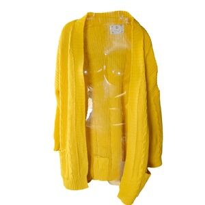 For G and PL Womens Yellow Cable Knit Cardigan Open Front Sweater Small Pockets